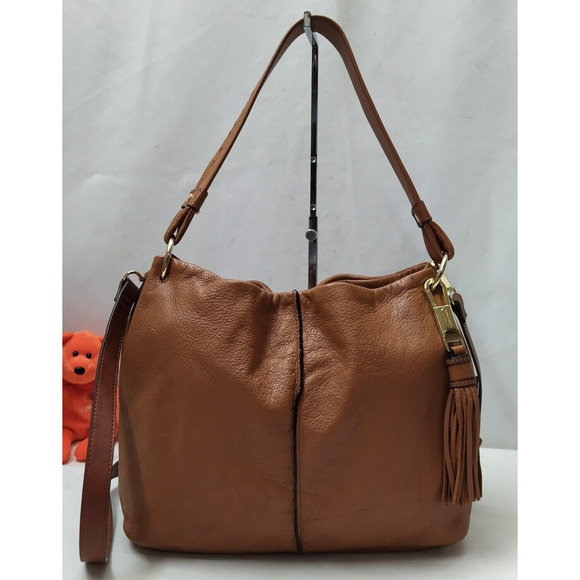 Calvin Klein Brown Tan Leather Zipper Closure Crossbody Shoulder Bag - Picture 1 of 16
